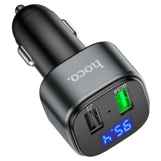 Modulator FM Hoco FM Modulator and Car Charger Fighter  - Fast Charging Bluetooth Transmitter, USB QC3.0, LED Display, 18W - Bl