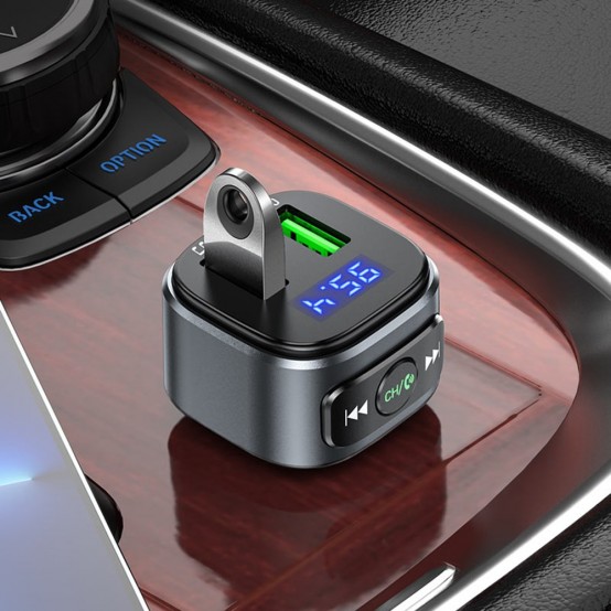 Modulator FM Hoco FM Modulator and Car Charger Fighter  - Fast Charging Bluetooth Transmitter, USB QC3.0, LED Display, 18W - Bl