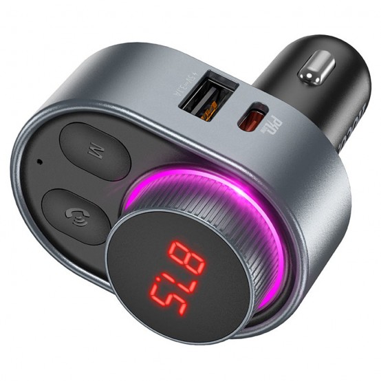 Modulator FM Hoco FM Modulator and Car Charger Alegria  - MP3 Bluetooth Transmitter, Fast Charging PD30W, LED Display - Metal G