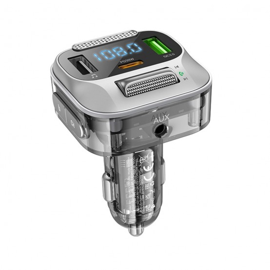 Modulator FM Hoco FM Modulator and Car Charger  - Fast Charging Bluetooth Transmitter, PD30W + USB QC3.0, LED Display - Jazz Bl