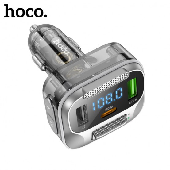 Modulator FM Hoco FM Modulator and Car Charger  - Fast Charging Bluetooth Transmitter, PD30W + USB QC3.0, LED Display - Jazz Bl