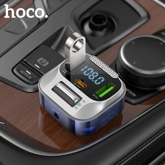 Modulator FM Hoco FM Modulator and Car Charger  - Fast Charging Bluetooth Transmitter, PD30W + USB QC3.0, LED Display - Jazz Bl