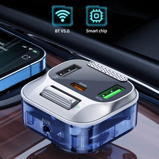 Modulator FM Hoco FM Modulator and Car Charger  - Fast Charging Bluetooth Transmitter, PD30W + USB QC3.0, LED Display - Jazz Bl