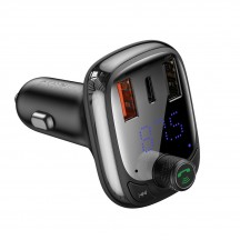 Modulator FM Baseus FM Modulator and Car Charger S13  - T Typed, Type-C PD 36W, 2xUSB-A with LED Display - Black CCTM-B01