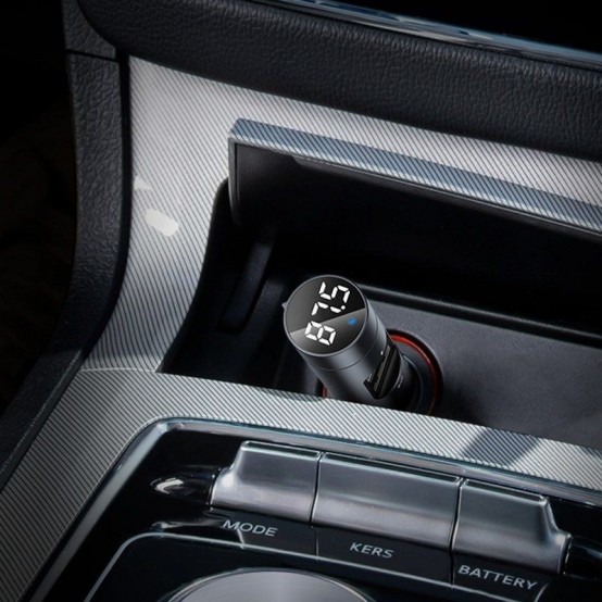 Modulator FM Baseus FM Modulator and Car Charger Energy Column  - Dual USB-A, 3.1A with LED Display - Dark Gray CCNLZ-0G