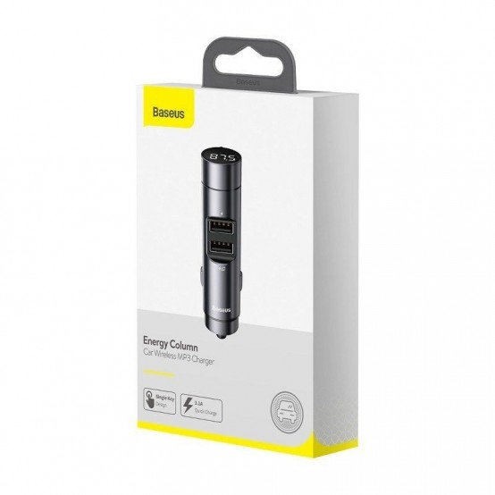 Modulator FM Baseus FM Modulator and Car Charger Energy Column  - Dual USB-A, 3.1A with LED Display - Dark Gray CCNLZ-0G