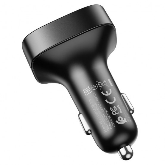 Modulator FM Hoco FM Modulator with Car Charger Promise  - 2xUSB-A, with LED Display, QC 3.0, 18W, 3.1A - Black E59