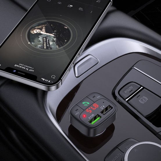 Modulator FM Hoco FM Modulator with Car Charger Promise  - 2xUSB-A, with LED Display, QC 3.0, 18W, 3.1A - Black E59
