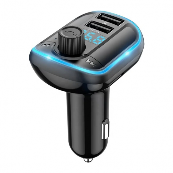 Modulator FM Yesido FM Modulator with Car Charger  - 2xUSB-A, with LED Display, RGB Light, 3.1A - Black Y44
