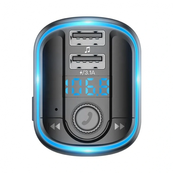 Modulator FM Yesido FM Modulator with Car Charger  - 2xUSB-A, with LED Display, RGB Light, 3.1A - Black Y44