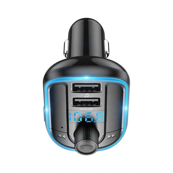 Modulator FM Yesido FM Modulator with Car Charger  - 2xUSB-A, with LED Display, RGB Light, 3.1A - Black Y44