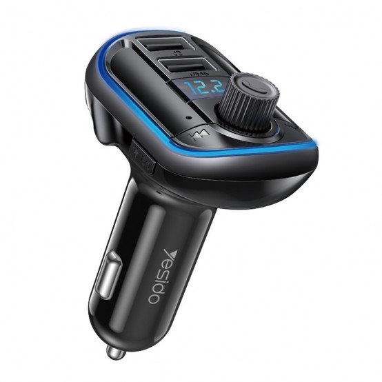 Modulator FM Yesido FM Modulator with Car Charger  - 2xUSB-A, with LED Display, RGB Light, 3.1A - Black Y44