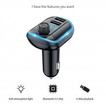 Modulator FM Yesido FM Modulator with Car Charger  - 2xUSB-A, with LED Display, RGB Light, 3.1A - Black Y44
