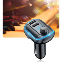 Modulator FM Yesido FM Modulator with Car Charger  - 2xUSB-A, with LED Display, RGB Light, 3.1A - Black Y44