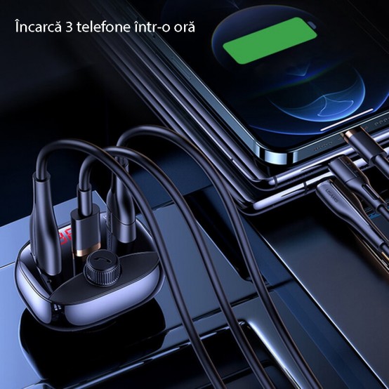 Modulator FM USAMS FM Modulator with Car Charger C25  - 1xType-C, 2xUSB-A, 50W, BT 5.0 - Black US-CC143