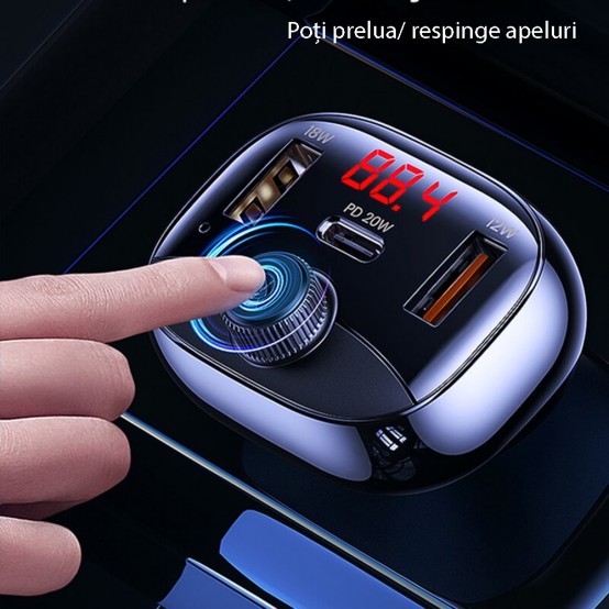 Modulator FM USAMS FM Modulator with Car Charger C25  - 1xType-C, 2xUSB-A, 50W, BT 5.0 - Black US-CC143