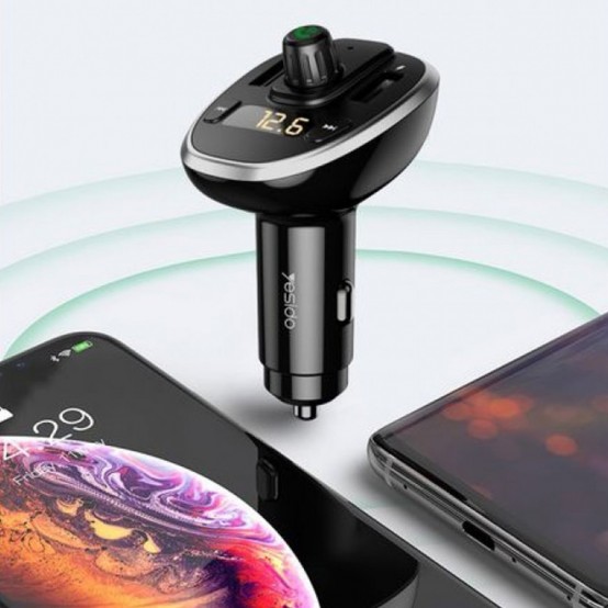 Modulator FM Yesido FM Modulator with Car Charger  - 2xUSB with LED Display, 3A, Micro SD Slot - Black Y39