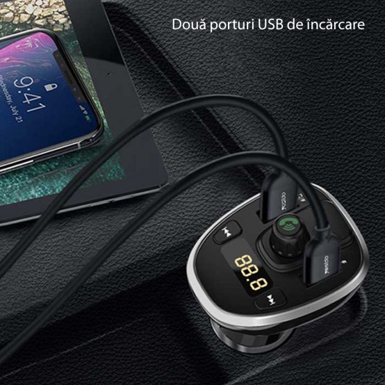 Modulator FM Yesido FM Modulator with Car Charger  - 2xUSB with LED Display, 3A, Micro SD Slot - Black Y39
