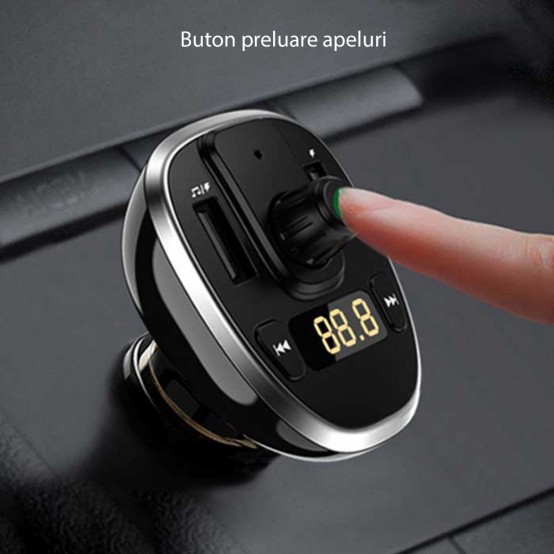 Modulator FM Yesido FM Modulator with Car Charger  - 2xUSB with LED Display, 3A, Micro SD Slot - Black Y39