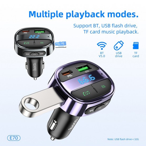 Modulator FM Hoco FM Modulator and Car Charger  - Fast Charging Bluetooth Transmitter, PD30W + USB QC3.0, LED Display - Magic N