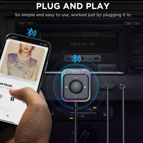 Adaptor Bluetooth JoyRoom Audio Wireless Receiver  - Bluetooth 5.3, Jack 3.5mm, USB, ENC, Noise Filter, RGB with 2m cable - Gra