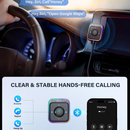 Adaptor Bluetooth JoyRoom Audio Wireless Receiver  - Bluetooth 5.3, Jack 3.5mm, USB, ENC, Noise Filter, RGB with 2m cable - Gra