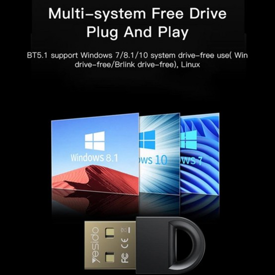Adaptor Bluetooth Yesido USB Transmitter  - USB to Bluetooth, for Computer, Laptop - Black YAU34