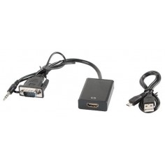 Adaptor Lanberg VGA(M) + audio 3.5mm - HDMI(F) AD-0021-BK