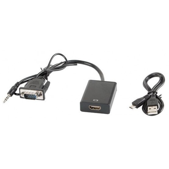 Adaptor Lanberg VGA(M) + audio 3.5mm - HDMI(F) AD-0021-BK