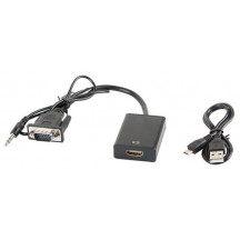 Adaptor Lanberg VGA(M) + audio 3.5mm - HDMI(F) AD-0021-BK