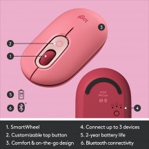 Mouse Logitech POP Bluetooth Mouse - Heartbreaker-Rose 910-006548