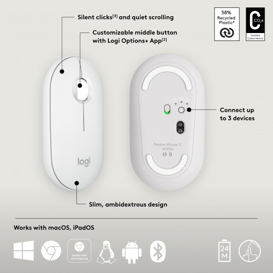 Mouse Logitech Pebble 2 M350s  Tonal White 910-007013