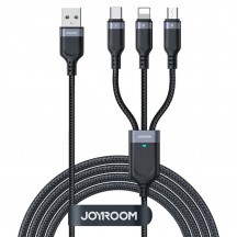 Cablu JoyRoom Data Cable Multi-Use Series 3in1  - USB to Type-C, Lightning, Micro-USB, 3.5A, 1.2m - Black S-1T3018A18