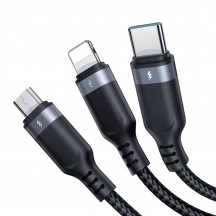 Cablu JoyRoom Data Cable Multi-Use Series 3in1  - USB to Type-C, Lightning, Micro-USB, 3.5A, 1.2m - Black S-1T3018A18