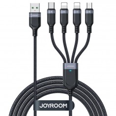 Cablu JoyRoom Data Cable 4in1  - USB to 2x Lightning, Type-C, Micro-USB, 3.5A, 1.2m - Black S-1T4018A18