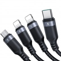 Cablu JoyRoom Data Cable 4in1  - USB to 2x Lightning, Type-C, Micro-USB, 3.5A, 1.2m - Black S-1T4018A18