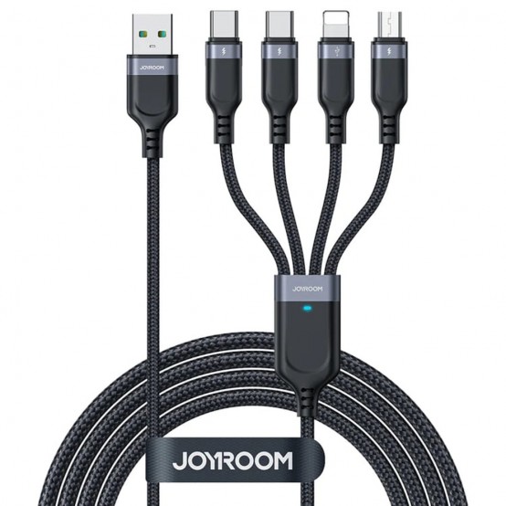 Cablu JoyRoom Data Cable 4in1  - USB to 2x Type-C, Lightning, Micro-USB, 3.5A, 1.2m - Black S-1T4018A18