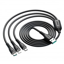 Cablu JoyRoom Data Cable 3in1  - USB to Lightning, Type-C, Micro-USB, LED Light, 3.5A, 480Mbps, 1.2m - Black SA33-1T3