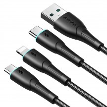 Cablu JoyRoom Data Cable 3in1  - USB to Lightning, Type-C, Micro-USB, LED Light, 3.5A, 480Mbps, 1.2m - Black SA33-1T3