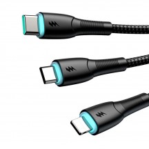 Cablu JoyRoom Data Cable 3in1  - USB to Lightning, Type-C, Micro-USB, LED Light, 3.5A, 480Mbps, 1.2m - Black SA33-1T3