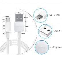 Cablu Huawei Original Data Cable  - USB to Micro-USB, 2A, 1m - White (Blister Packing) CP70