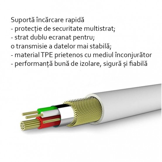 Cablu Huawei Original Data Cable  - USB to Micro-USB, 2A, 1m - White (Blister Packing) CP70