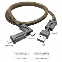 Cablu Hoco Data Cable 4in1 Magic Cube  - USB-A and USB Type-C to Lightning and Type-C, PD 60W, 1.2m - Black / Brown S22