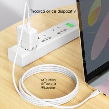 Cablu Hoco Data Cable High-Power  - USB Type-C to USB Type-C, 100W, 5A, 1.0m - White X51