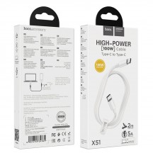 Cablu Hoco Data Cable High-Power  - Type-C to Type-C, 100W, 5A, 2m - White X51