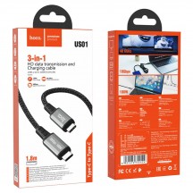 Cablu Hoco Data Cable  - USB Type-C to USB Type-C, 100W, 3A, 4K 60Hz, 1.8m - Black US01