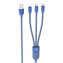 Cablu Hoco Data Cable 3in1 Ultra  - USB-A to Lightning, Type-C, Micro-USB, 66W, 6A, 1.2m - Blue U104