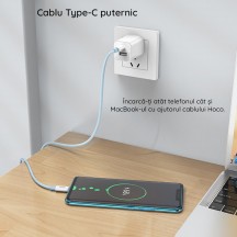 Cablu Hoco Data Cable True Color  - USB Type-C to USB Type-C, 3A, 1.0m - Green X68