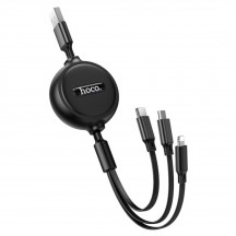 Cablu Hoco Data Cable Double-Pull  - 3in1 USB-A to Type-C, Lightning, Micro-USB, Retractable, 2A, 1m - Black X75