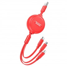 Cablu Hoco Data Cable Double-Pull  - 3in1 USB-A to Type-C, Lightning, Micro-USB, Retractable, 2A, 1m - Red X75